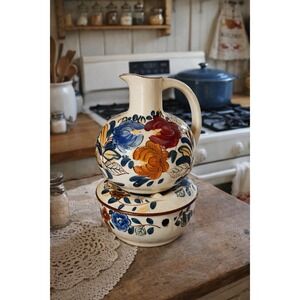 Vintage Hand Painted Nasco Tea Pitcher Coffee Pot Warmer Flowers Colorful